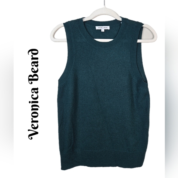 Veronica Beard Womens Sz M Jerrel All Cashmere Pull Over Tank  Pine Sleeveless - Picture 1 of 9
